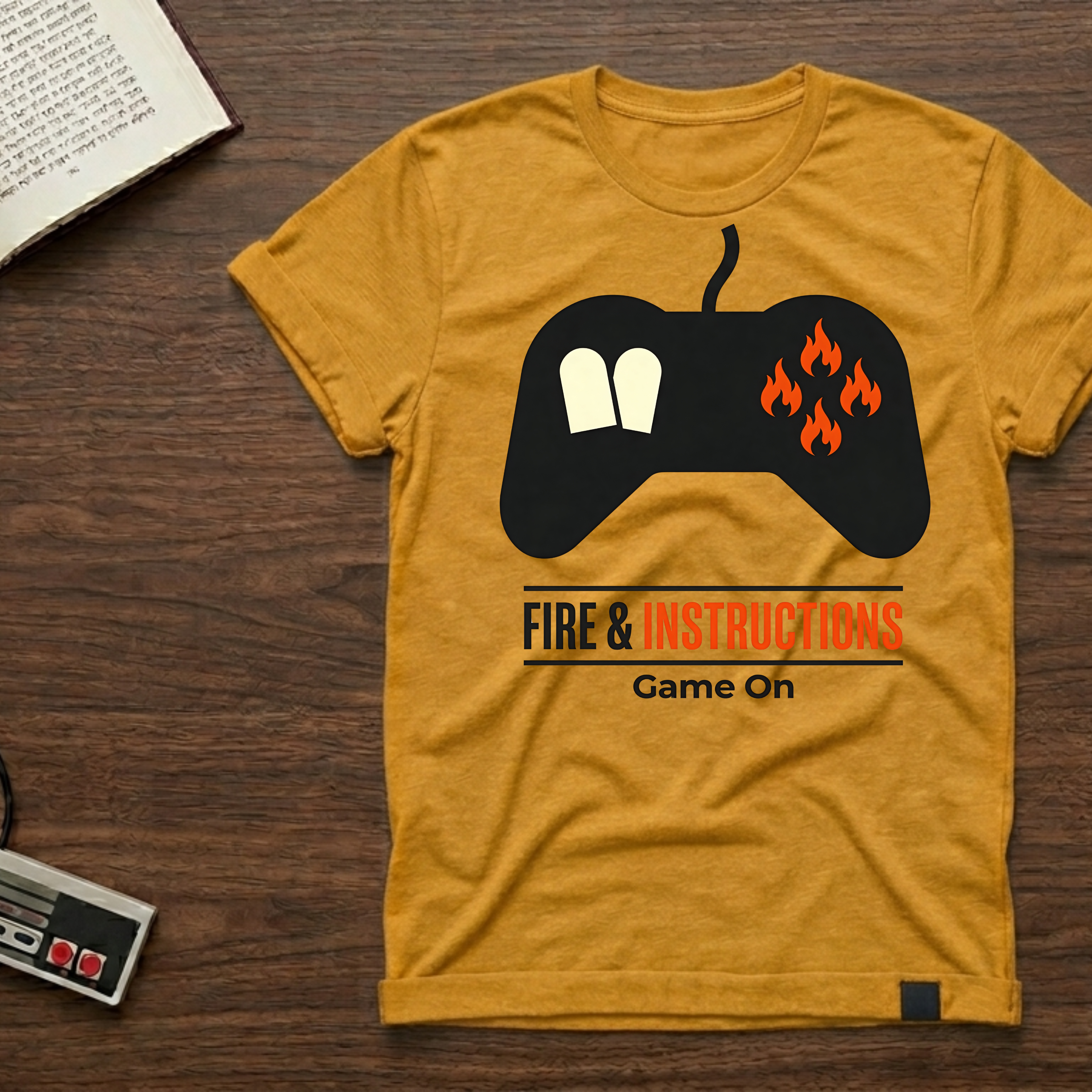 Gaming Controller T‑Shirt — "Fire & Instructions: Game On" Gamer Tee