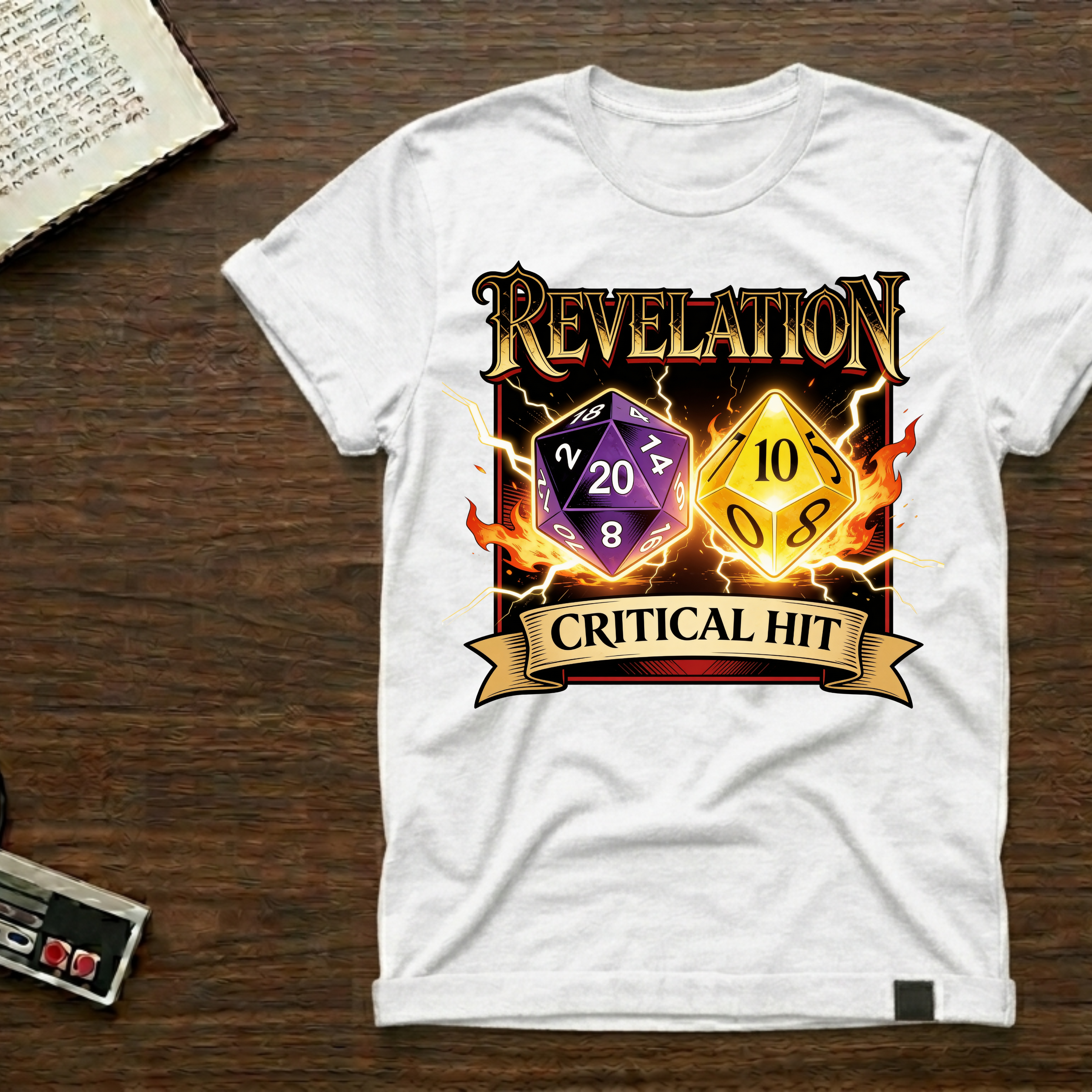 RPG 'Revelation' Critical Hit T-Shirt — D20 & D10 Dice Gaming Tee