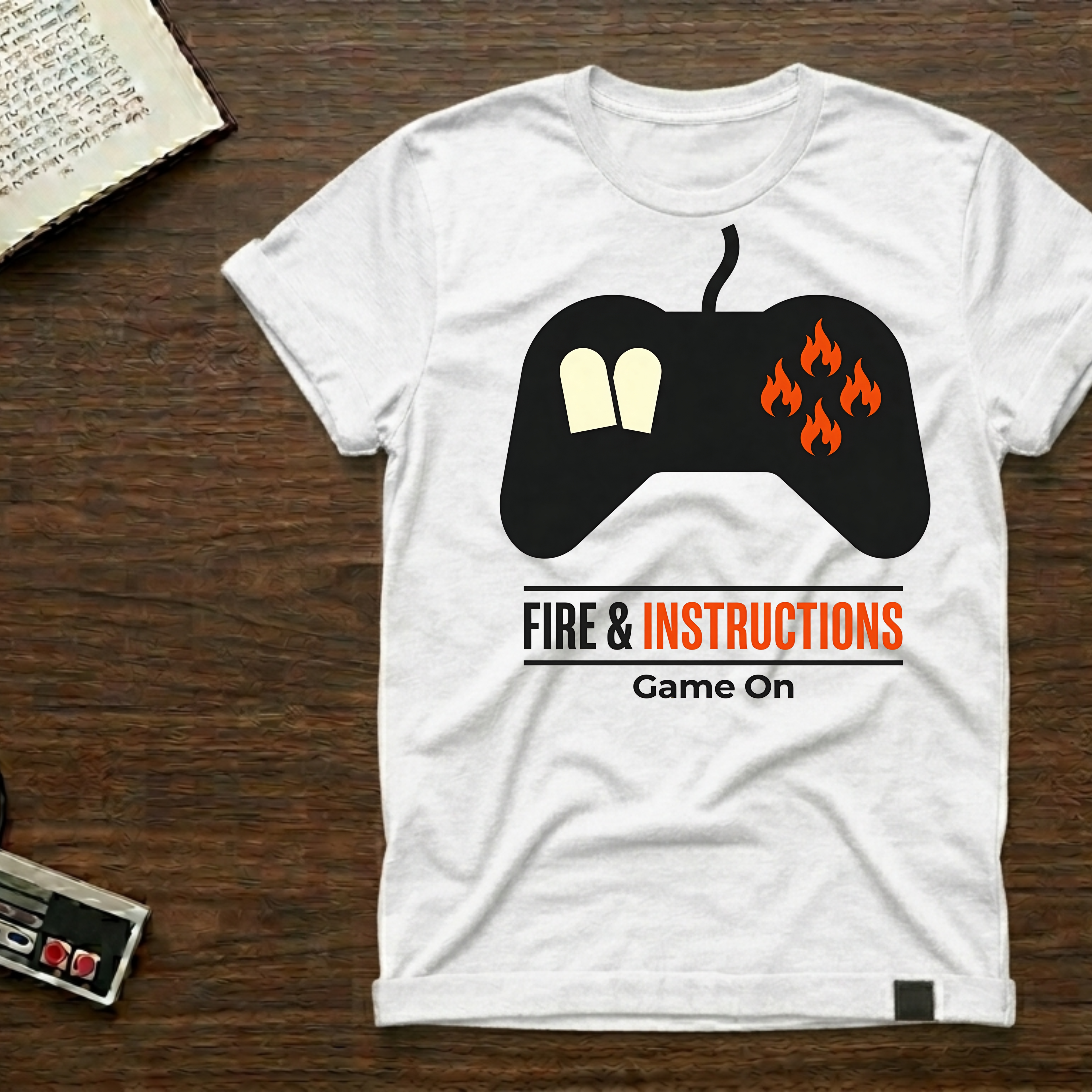Gaming Controller T‑Shirt — "Fire & Instructions: Game On" Gamer Tee