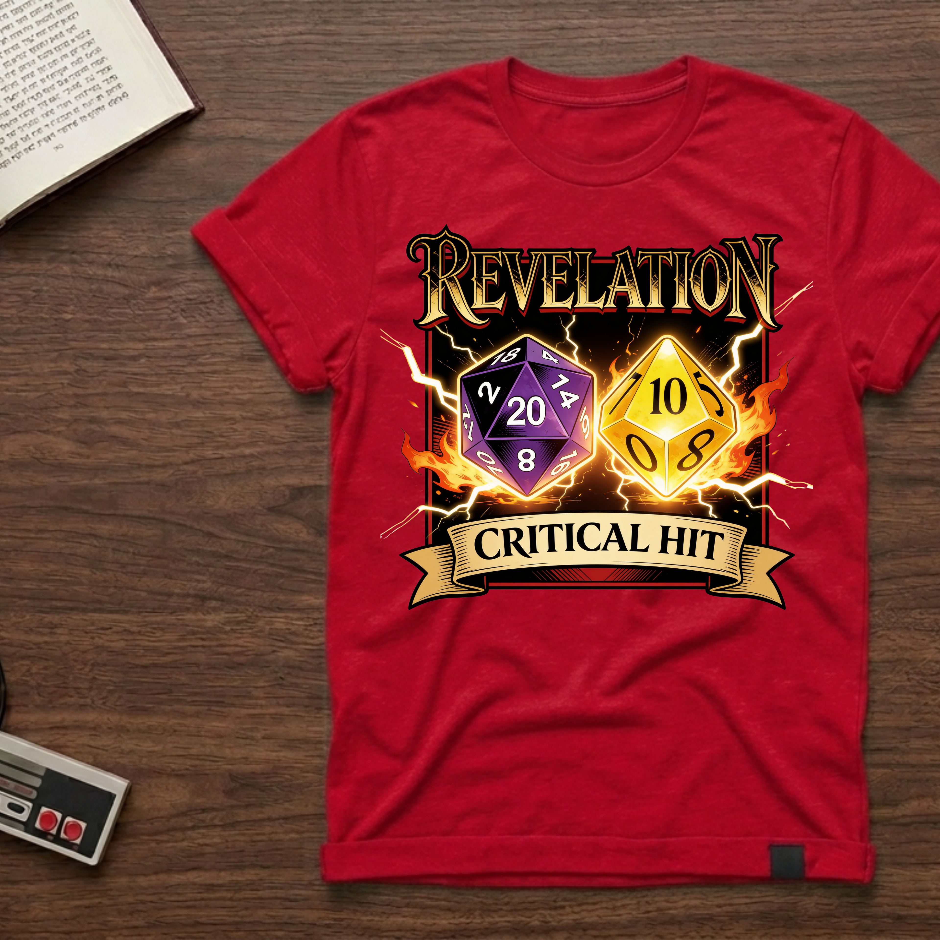 RPG 'Revelation' Critical Hit T-Shirt — D20 & D10 Dice Gaming Tee