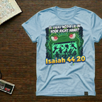 Biblical Frog Design T-Shirt — “Is There Not a Lie in Your Right Hand? Isaiah 44:20”