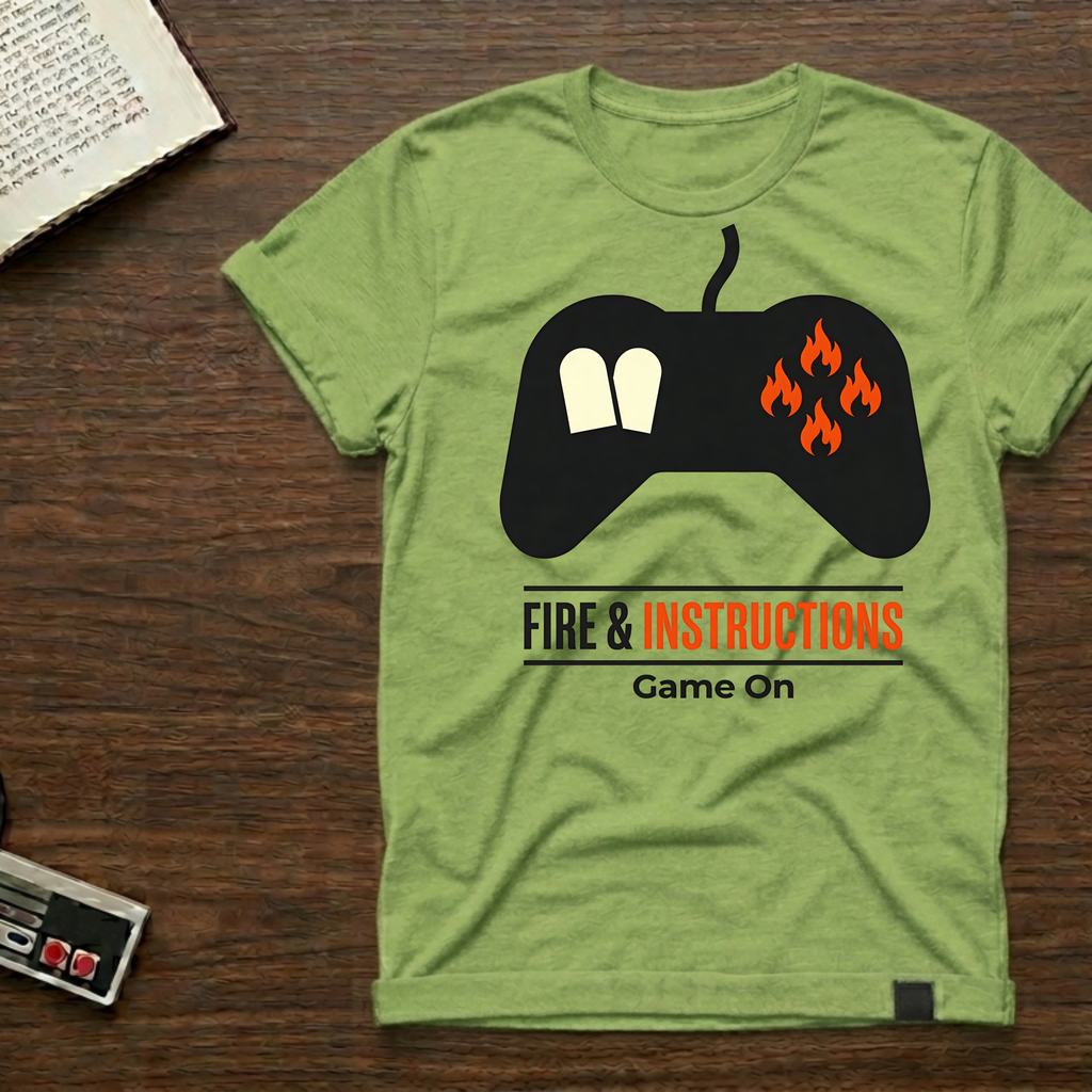 Gaming Controller T‑Shirt — "Fire & Instructions: Game On" Gamer Tee