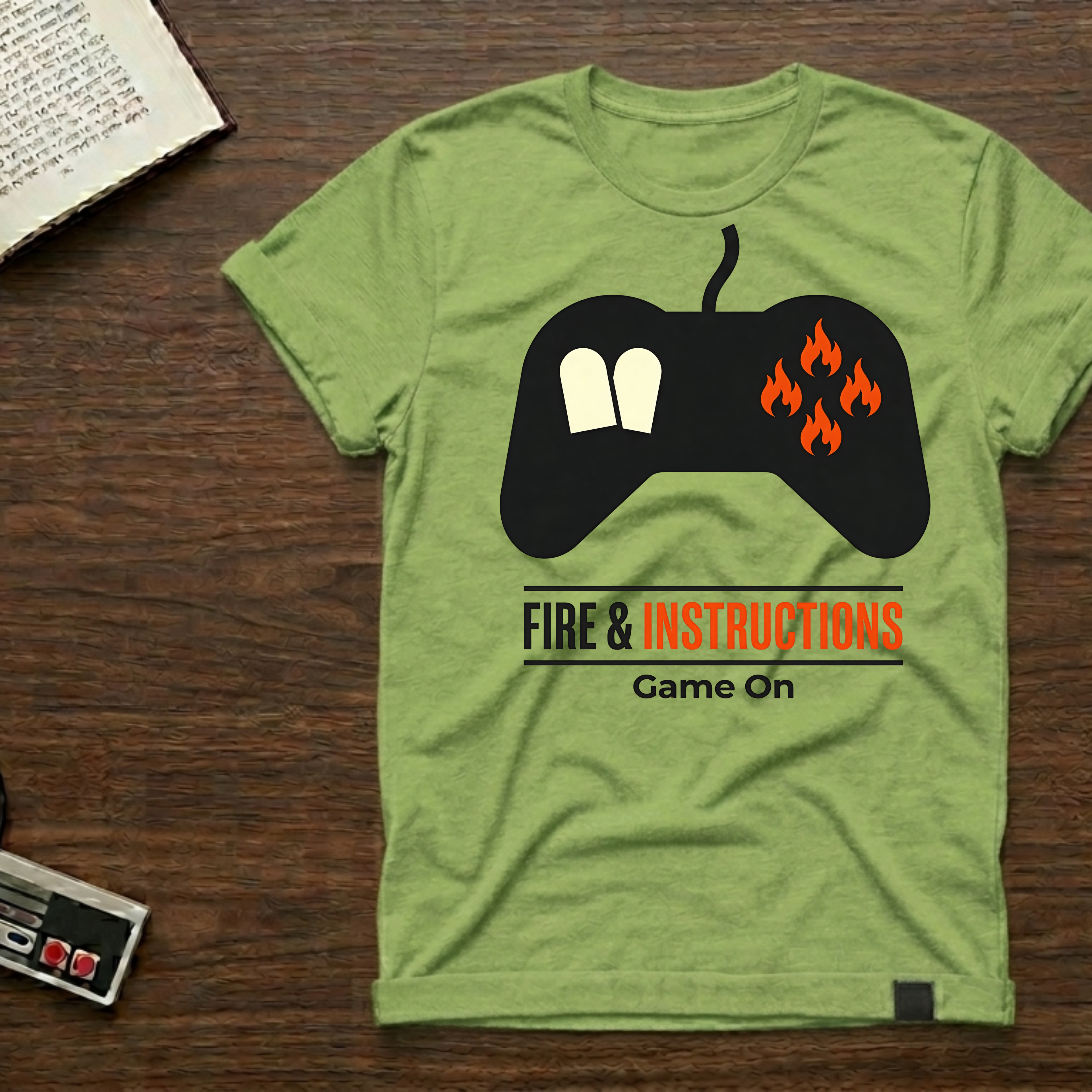 Gaming Controller T‑Shirt — "Fire & Instructions: Game On" Gamer Tee