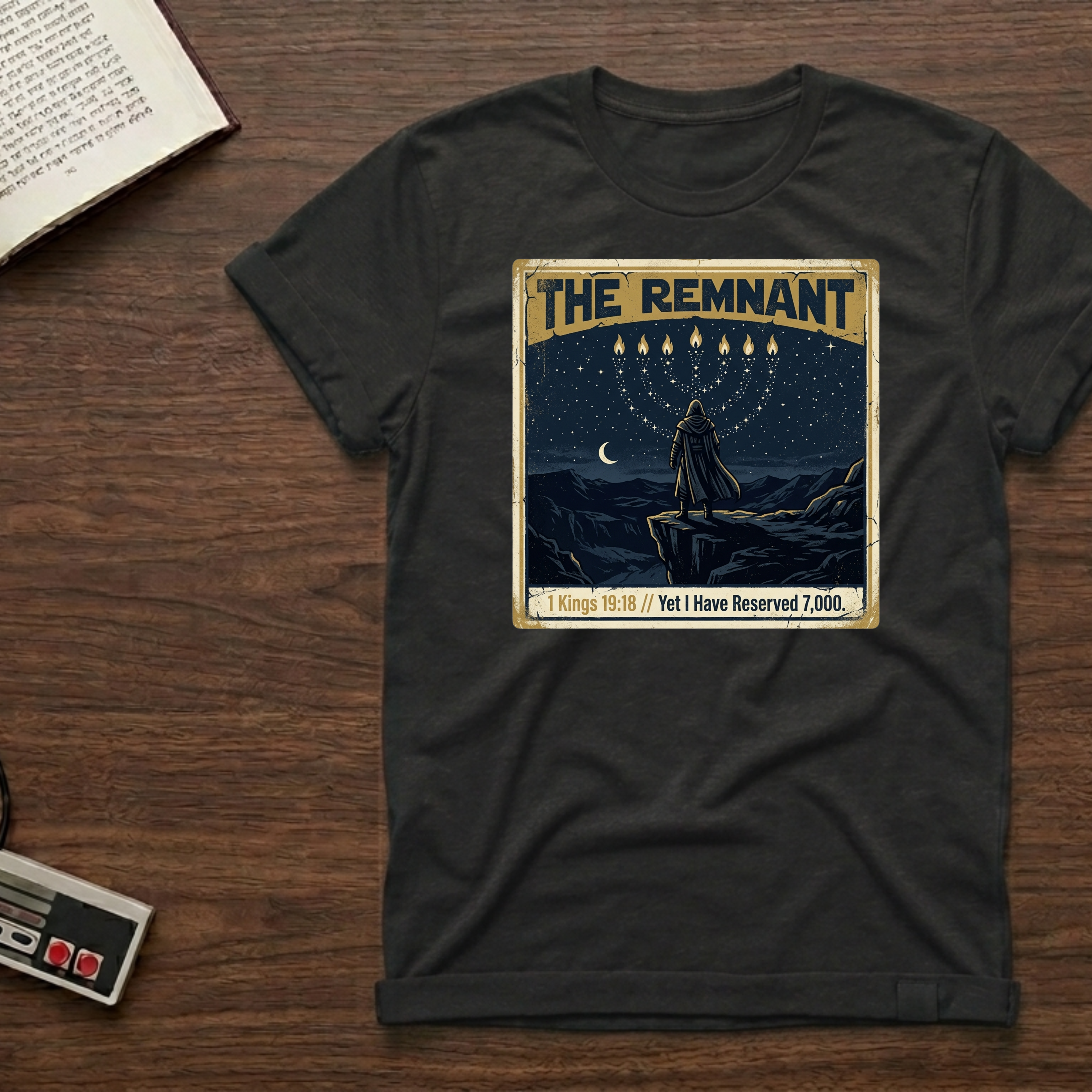 The Remnant T‑Shirt — Vintage Celestial Menorah Design