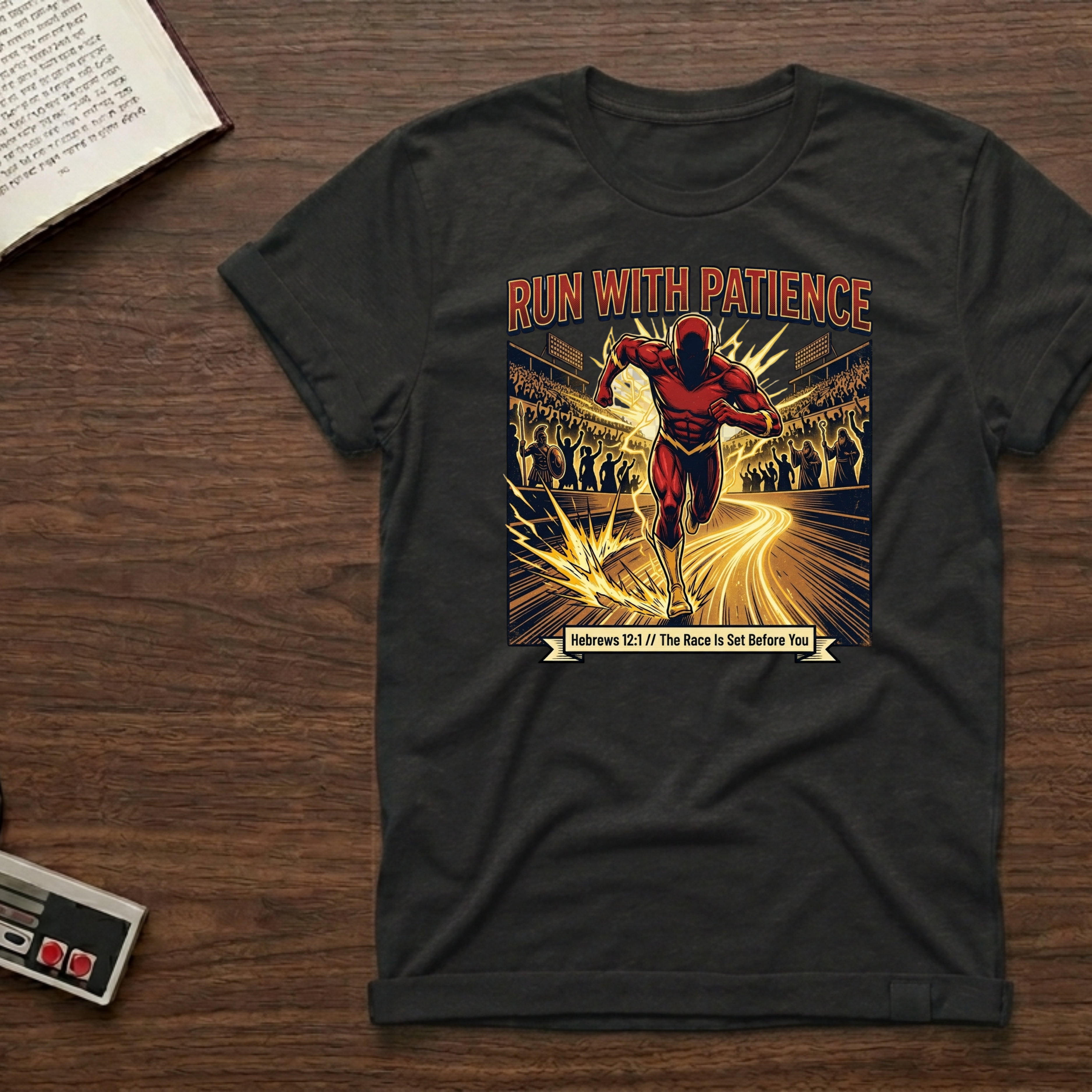 Run With Patience T-Shirt — Motivational Runner Graphic Tee
