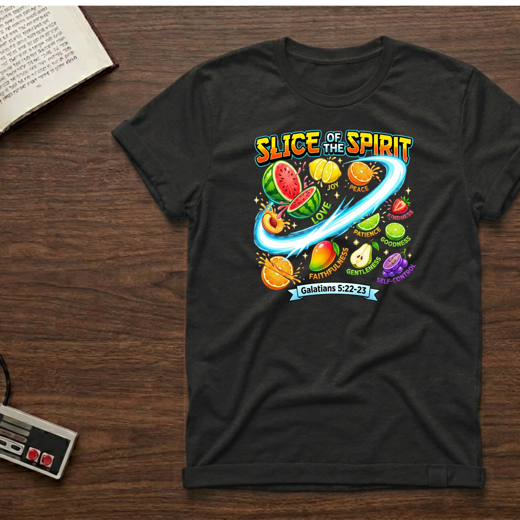 Slice of the Spirit T-Shirt — Colorful Fruit Faith Graphic Tee (Galatians 5:22-23)