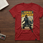 Torah Avenger T-Shirt — Hebrew Superhero Graphic Tee (Menorah Shield)