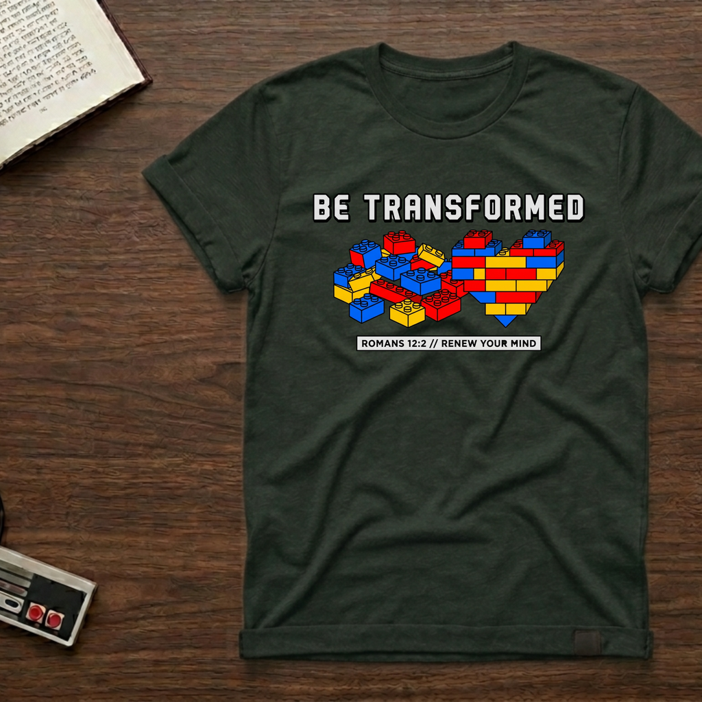 Be Transformed T‑Shirt — Inspirational Building Brick Heart Tee