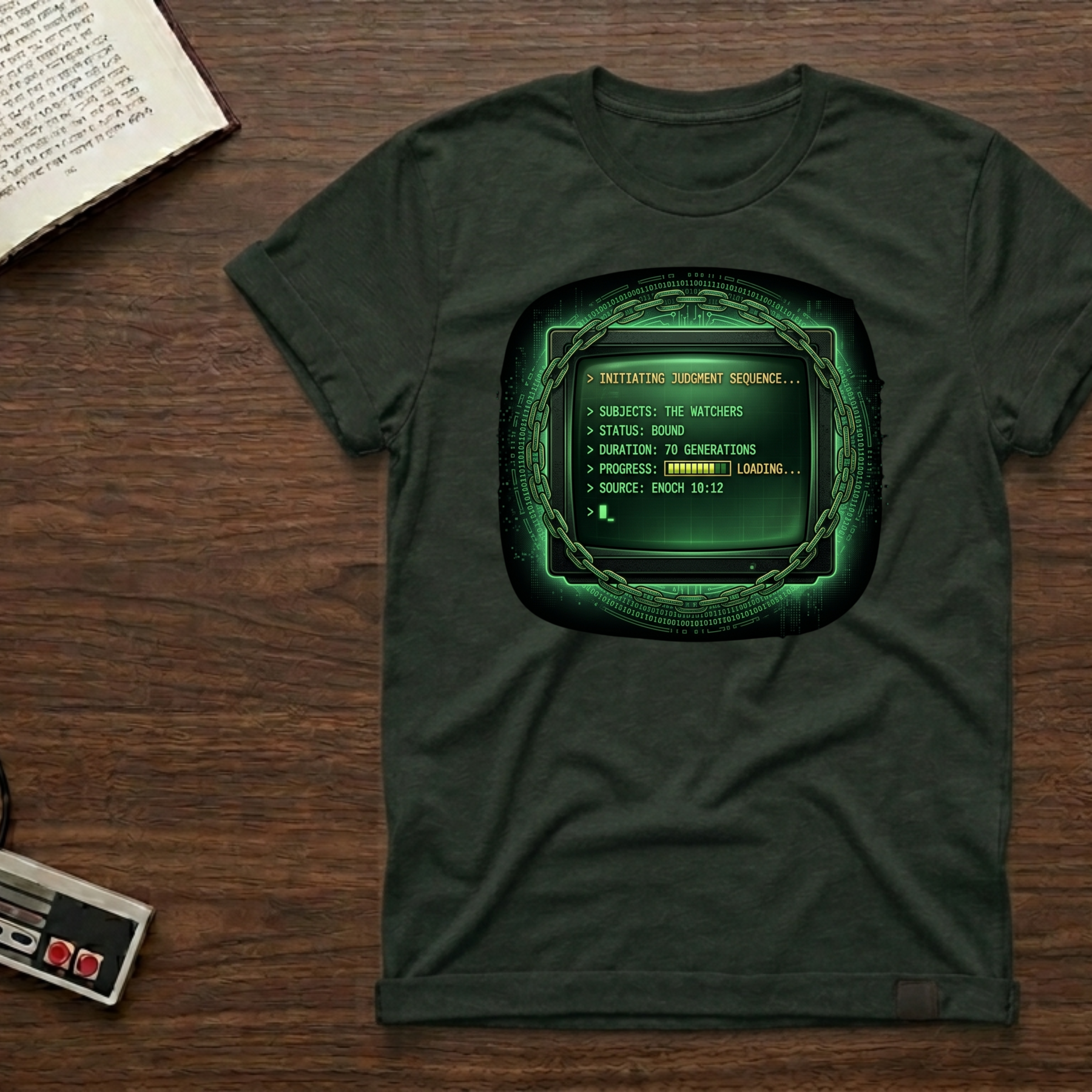 Judgment Sequence T‑Shirt — Green Hologram Sci‑Fi Interface Graphic Tee