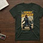 Torah Avenger T-Shirt — Hebrew Superhero Graphic Tee (Menorah Shield)
