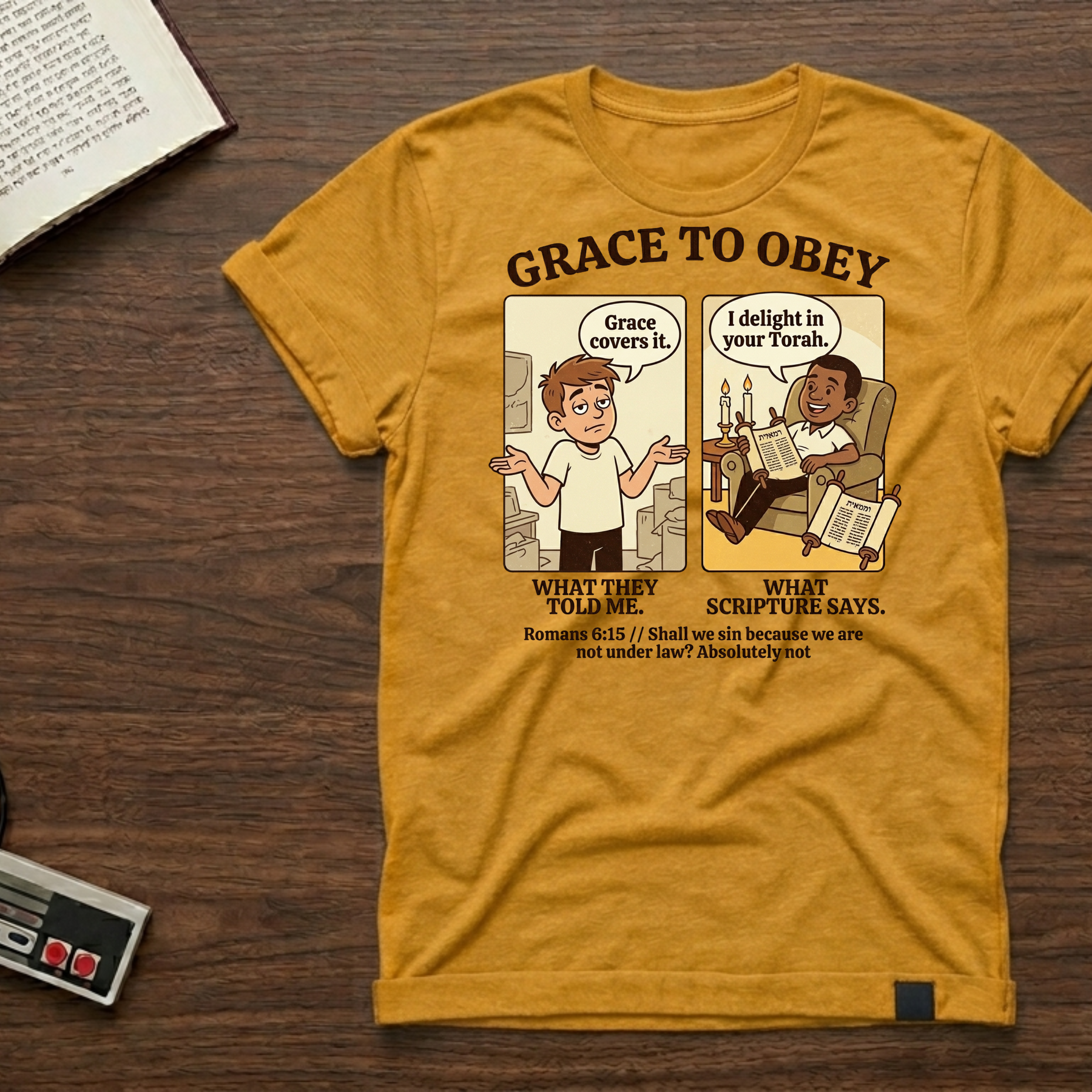 T-Shirt — "Grace to Obey" Christian Comic Faith Tee