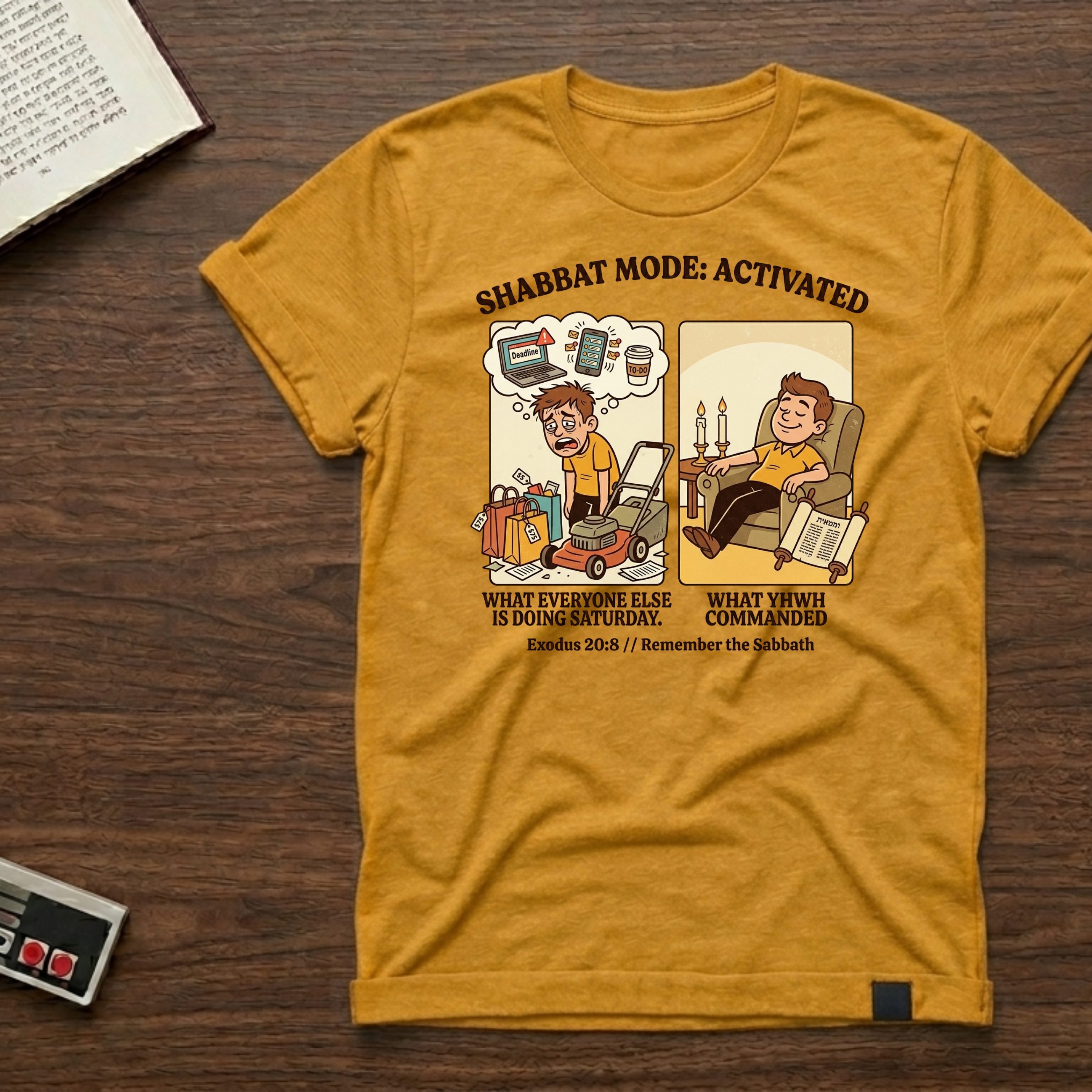 Shabbat Mode Activated T-Shirt — Relaxed Sabbath Comic Tee