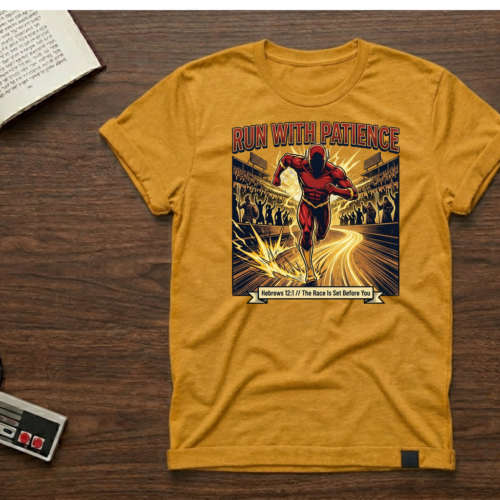 Run With Patience T-Shirt — Motivational Runner Graphic Tee