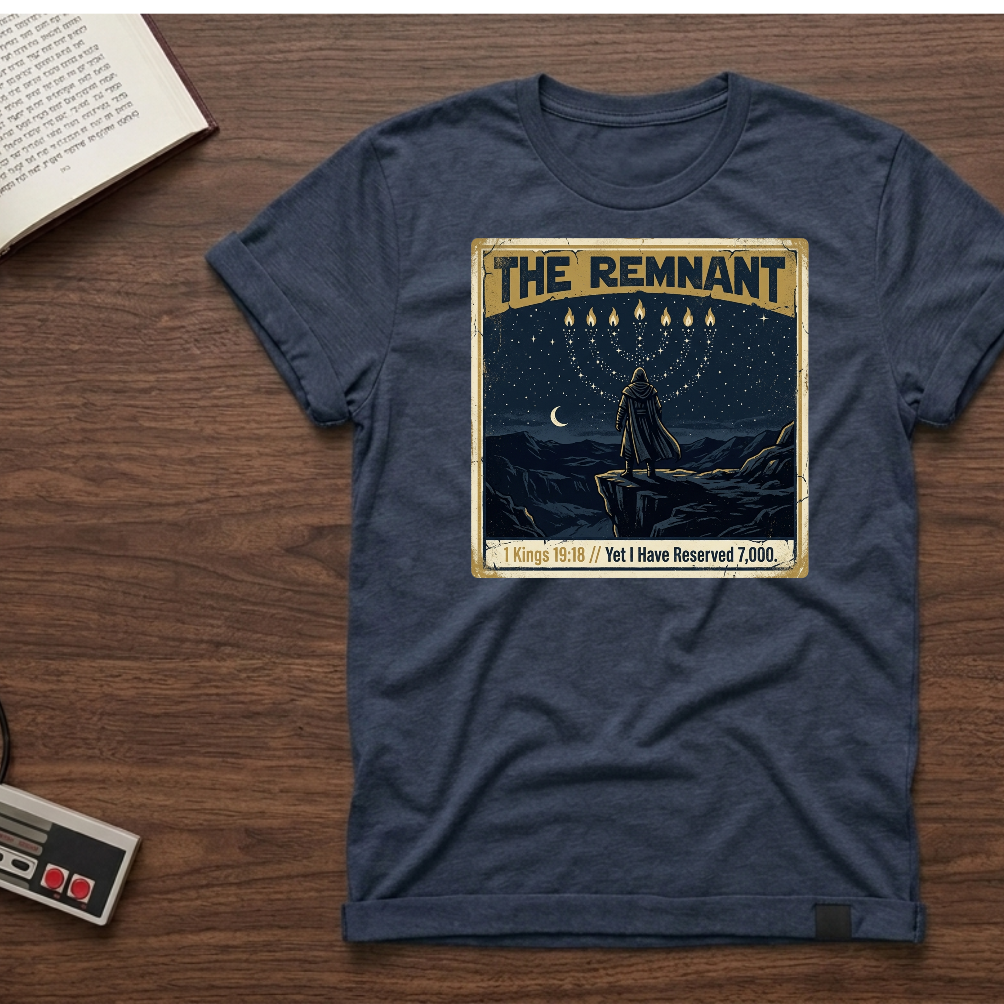 The Remnant T‑Shirt — Vintage Celestial Menorah Design