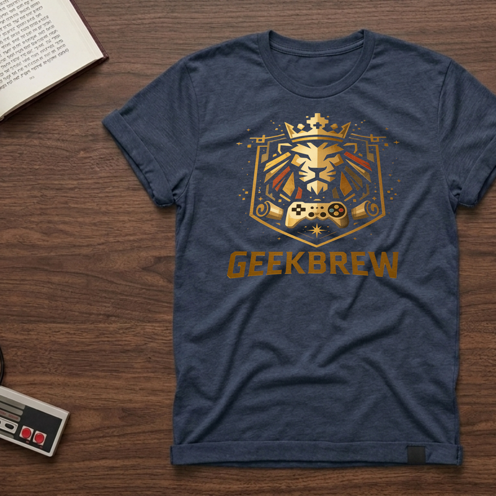 GeekBrew Lion Crest T-Shirt — Gold Gaming Emblem Tee