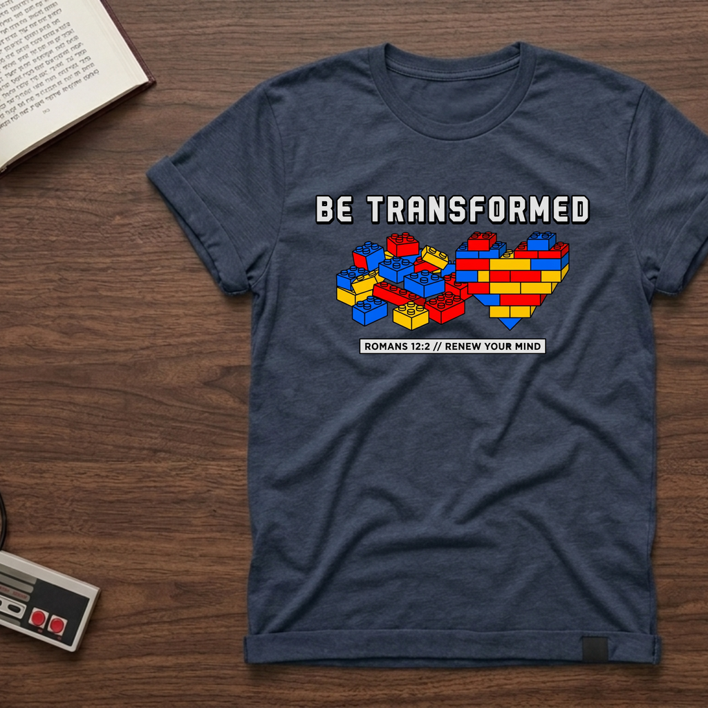 Be Transformed T‑Shirt — Inspirational Building Brick Heart Tee
