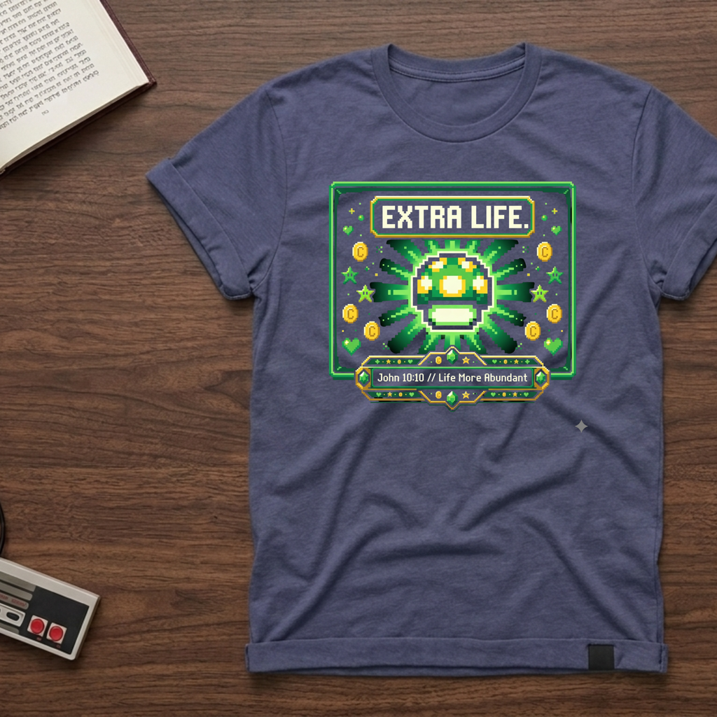Extra Life T-Shirt — Retro Pixel Video Game Mushroom Tee