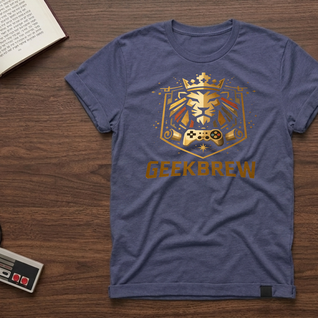 GeekBrew Lion Crest T-Shirt — Gold Gaming Emblem Tee