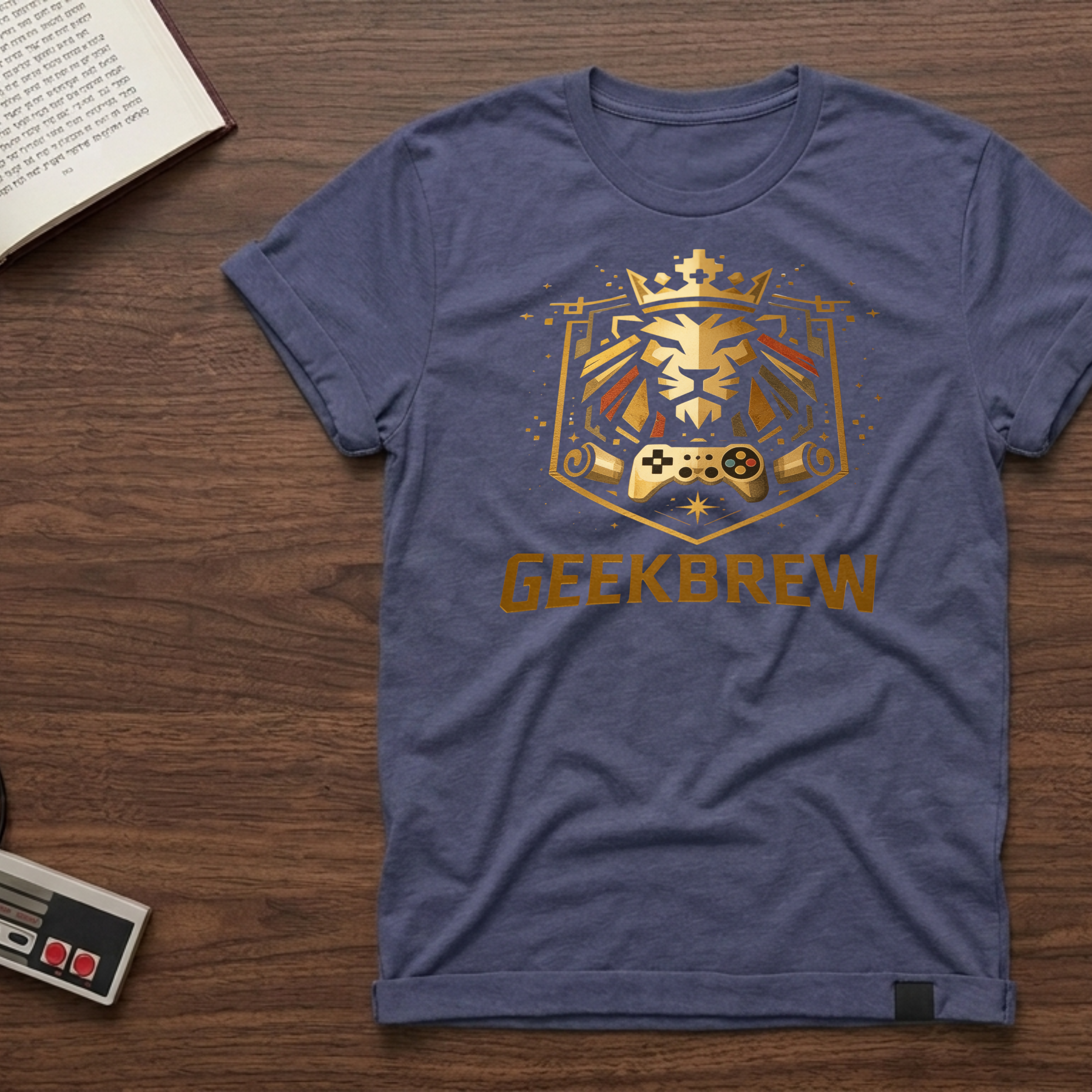 GeekBrew Lion Crest T-Shirt — Gold Gaming Emblem Tee