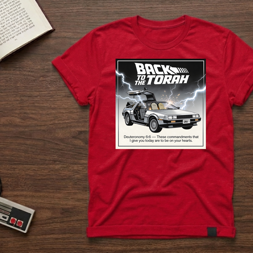 Back to the Torah T-Shirt — Retro DeLorean Scripture Tee