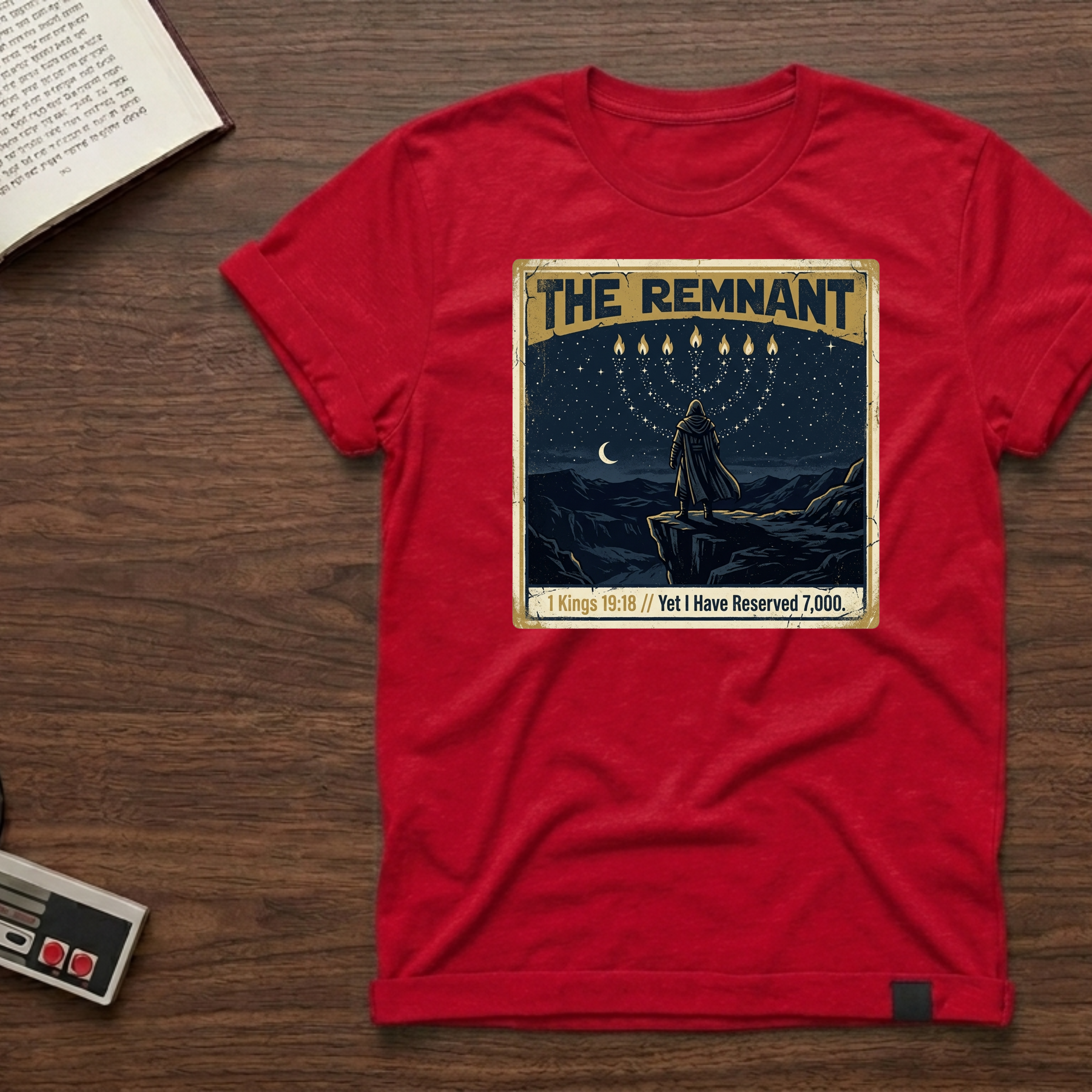 The Remnant T‑Shirt — Vintage Celestial Menorah Design