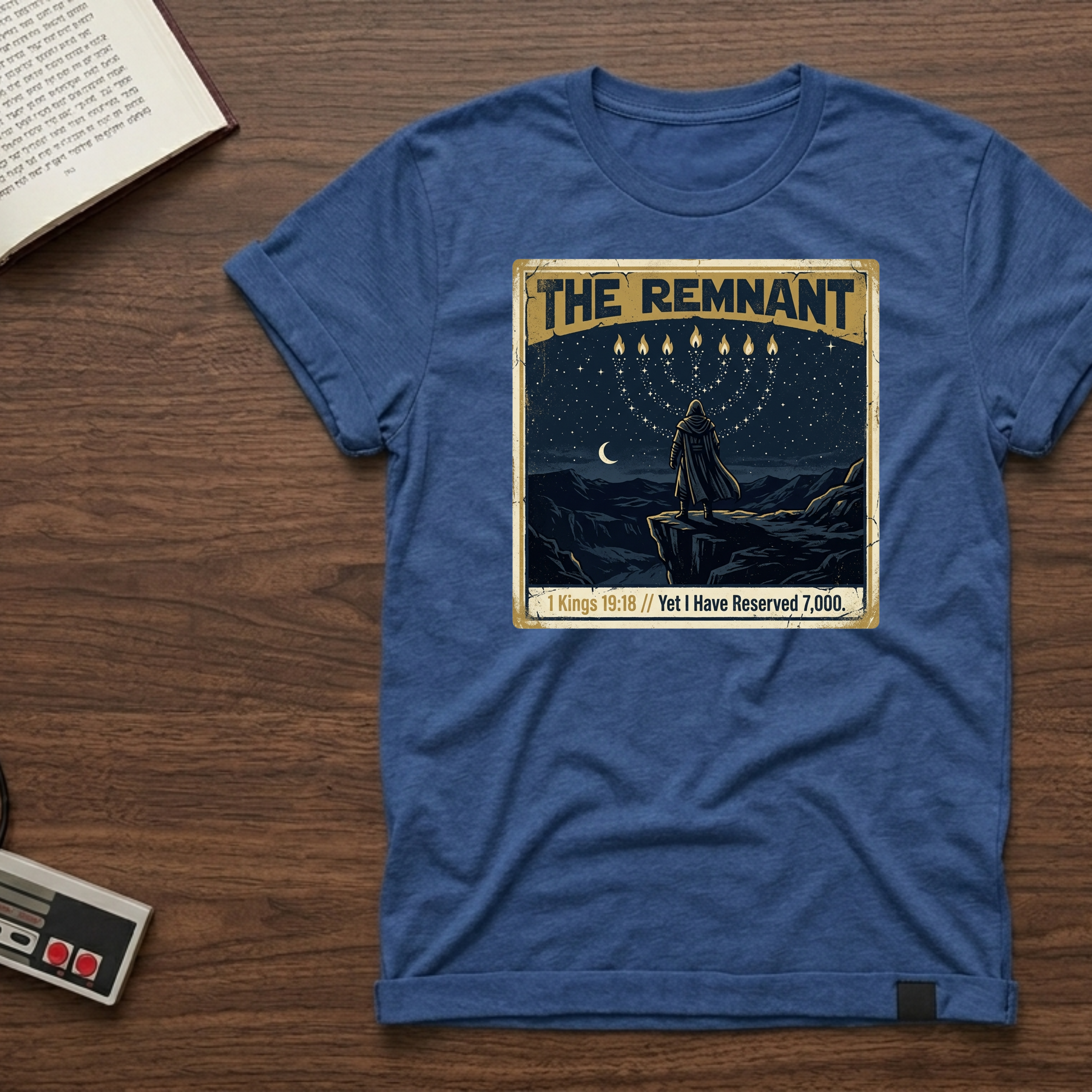 The Remnant T‑Shirt — Vintage Celestial Menorah Design