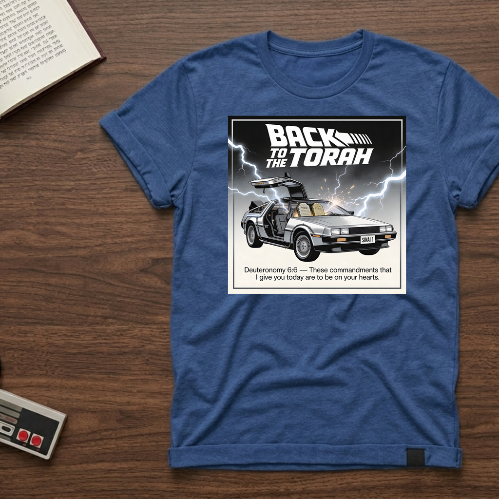 Back to the Torah T-Shirt — Retro DeLorean Scripture Tee