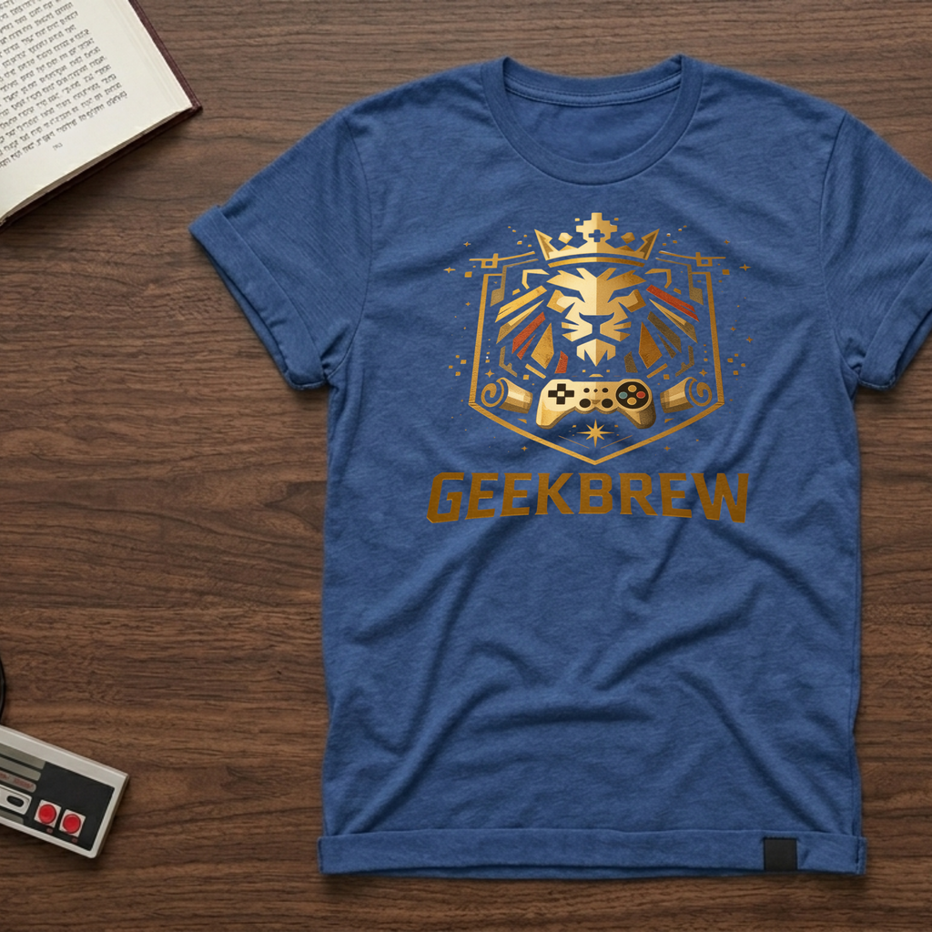 GeekBrew Lion Crest T-Shirt — Gold Gaming Emblem Tee