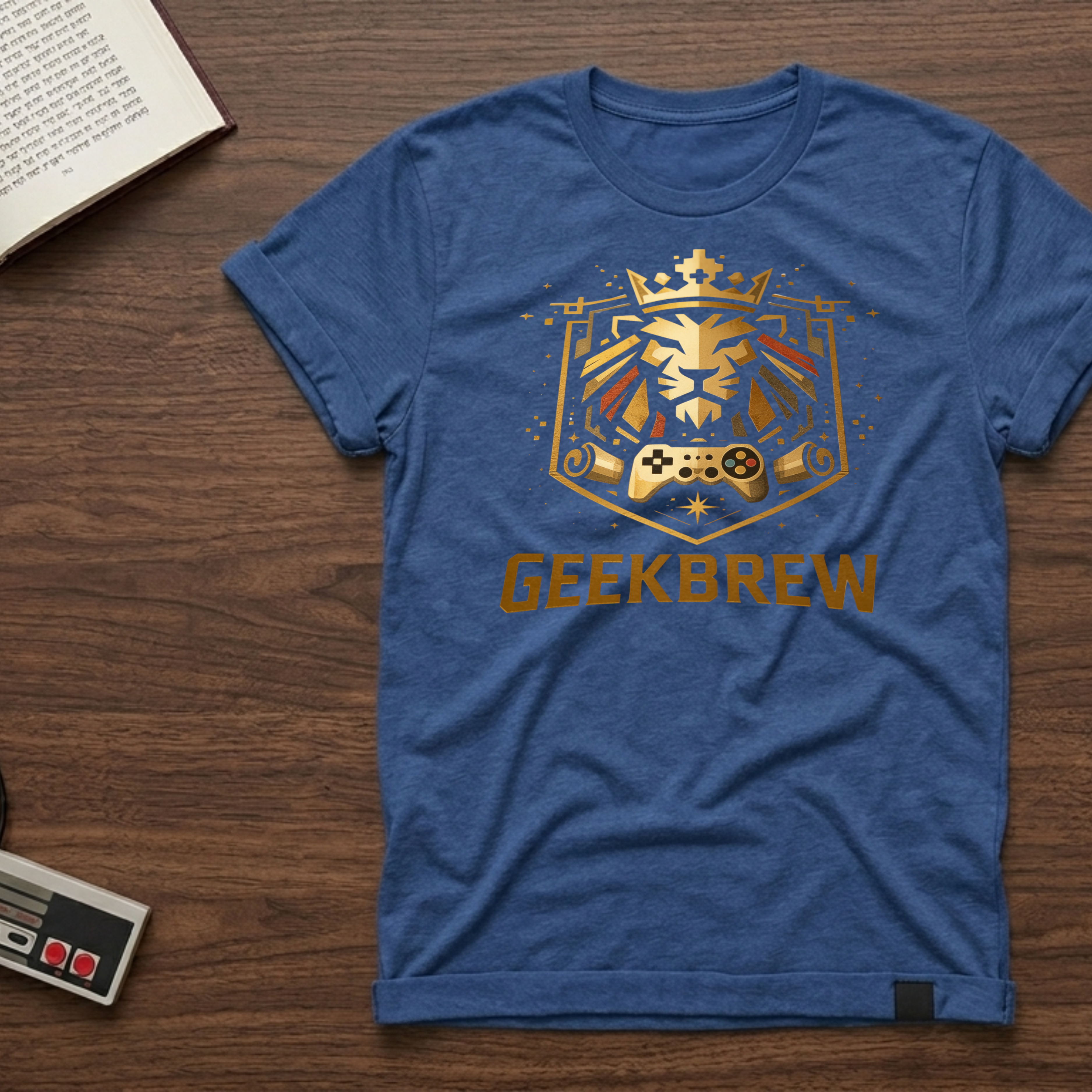 GeekBrew Lion Crest T-Shirt — Gold Gaming Emblem Tee