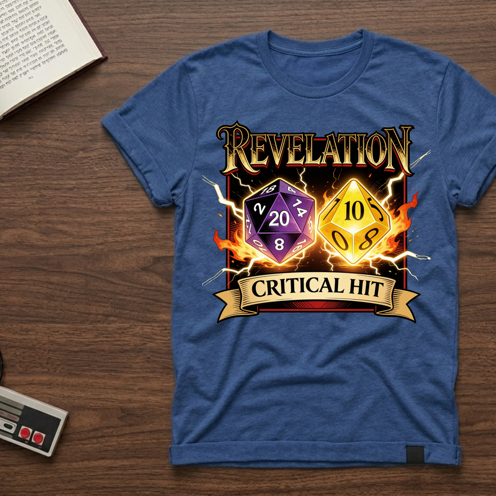 RPG 'Revelation' Critical Hit T-Shirt — D20 & D10 Dice Gaming Tee