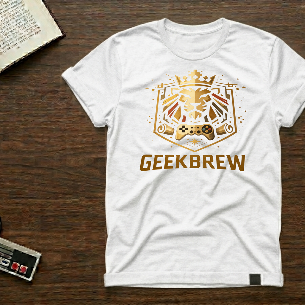 GeekBrew Lion Crest T-Shirt — Gold Gaming Emblem Tee