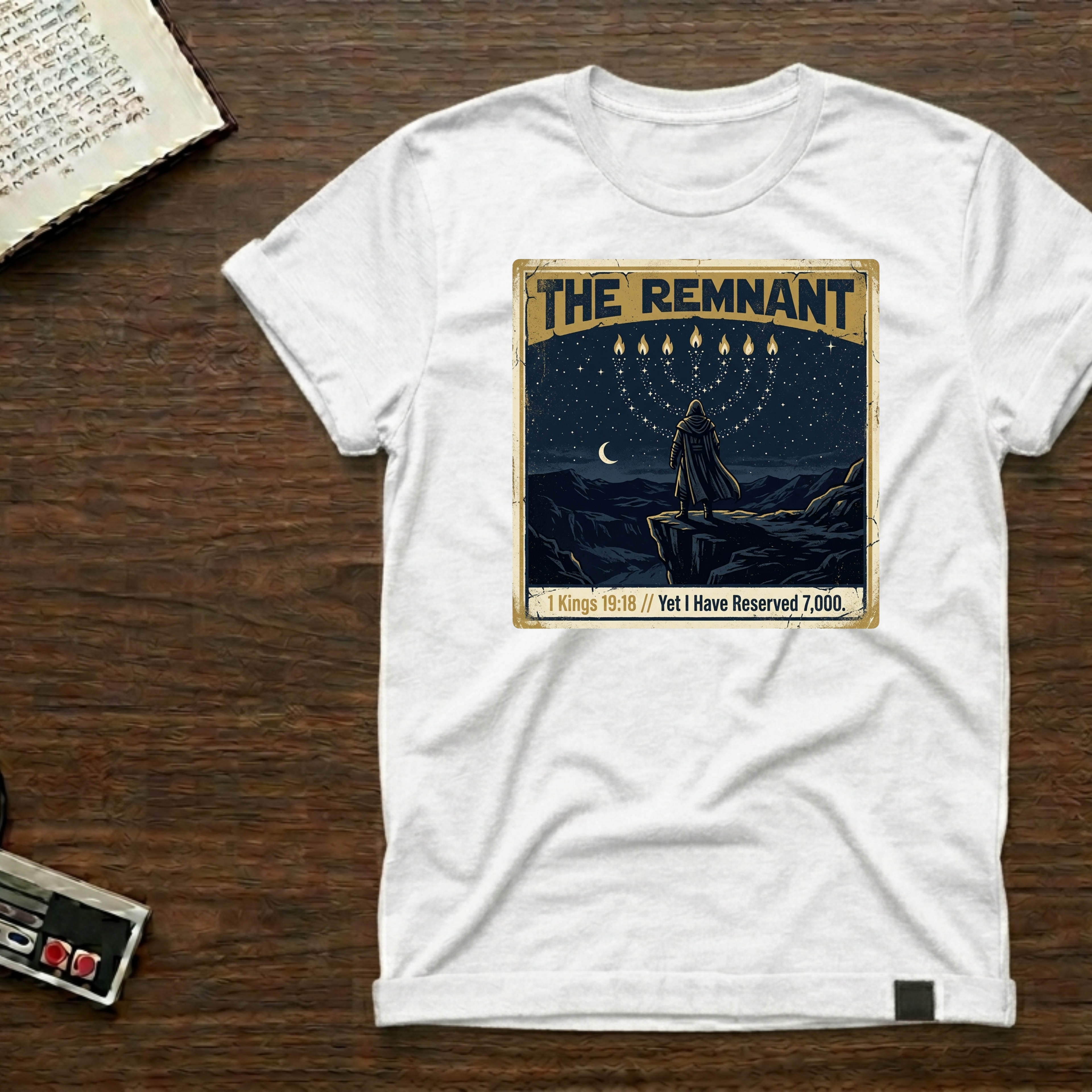 The Remnant T‑Shirt — Vintage Celestial Menorah Design