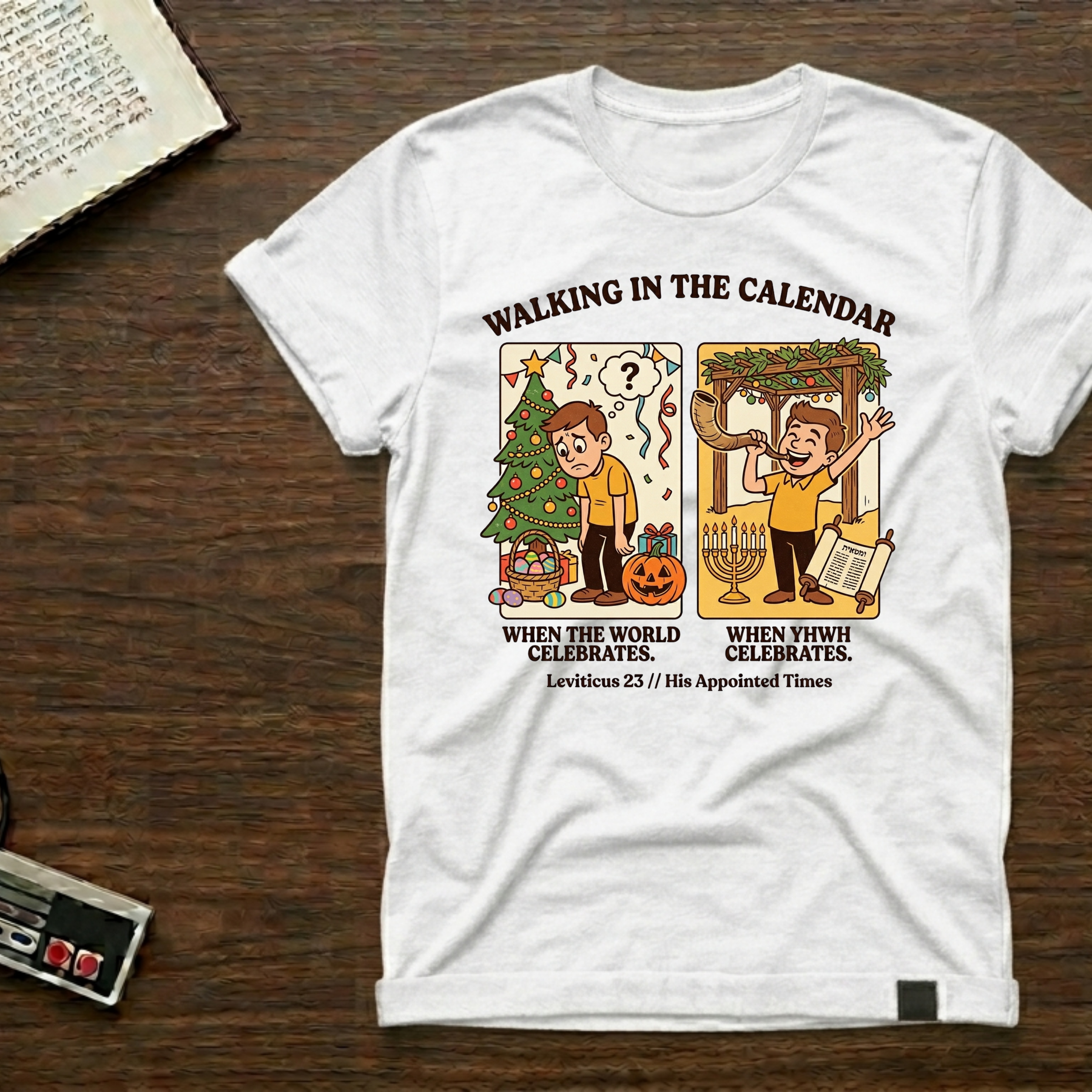 Walking in the Calendar T-Shirt — Christian Holiday Seasons Illustration