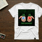Matrix Choice T‑Shirt — "The Many. The Few." Red & Blue Pill Graphic
