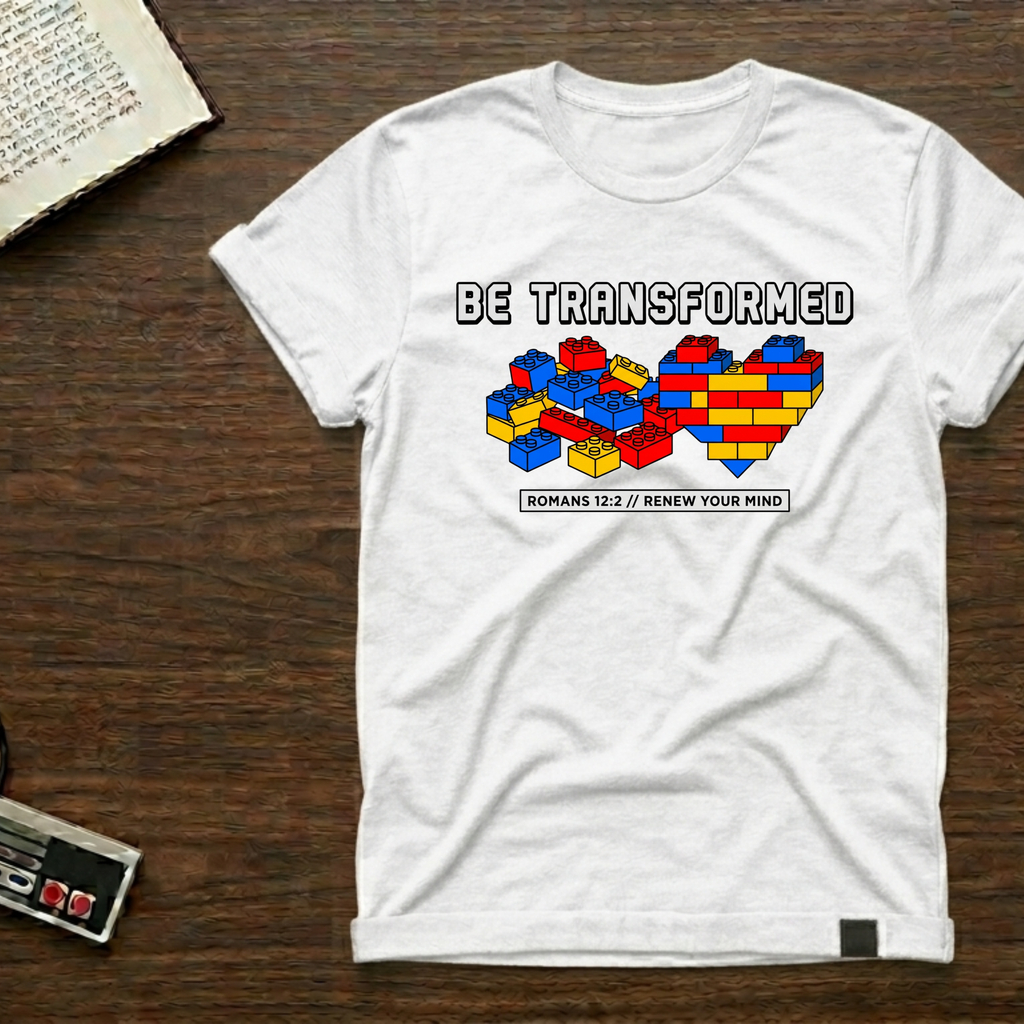 Be Transformed T‑Shirt — Inspirational Building Brick Heart Tee