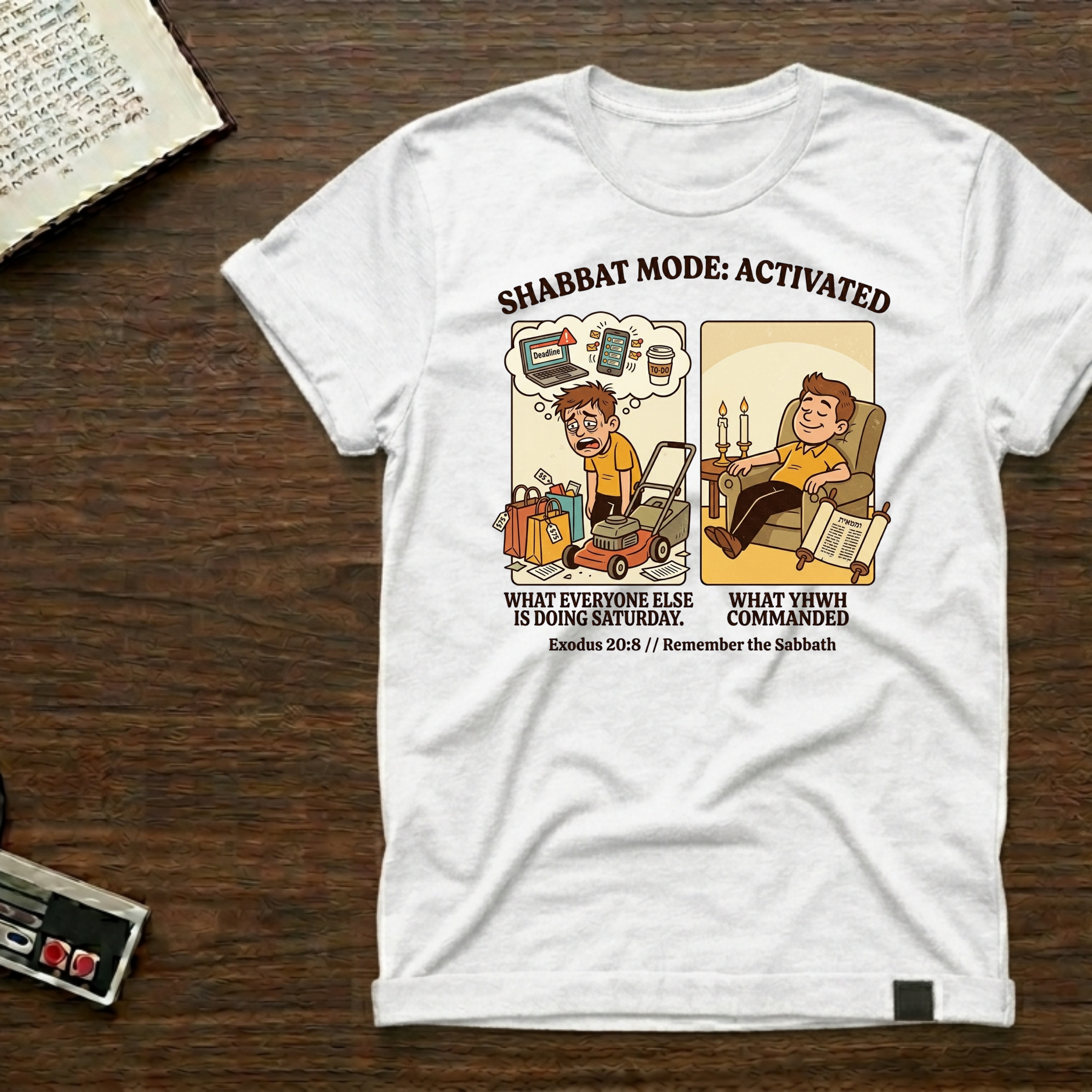 Shabbat Mode Activated T-Shirt — Relaxed Sabbath Comic Tee