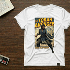 Torah Avenger T-Shirt — Hebrew Superhero Graphic Tee (Menorah Shield)